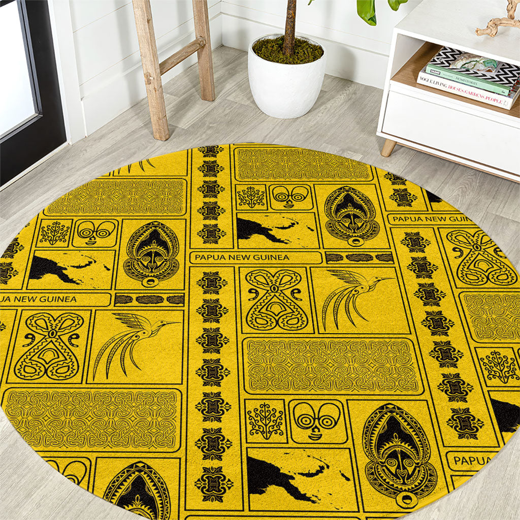 Papua New Guinea Heritage Motif Round Carpet Yellow Version LT05 Yellow - Polynesian Pride