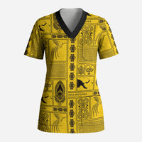 Papua New Guinea Heritage Motif Scrub Top Yellow Version LT05 Adult Yellow - Polynesian Pride