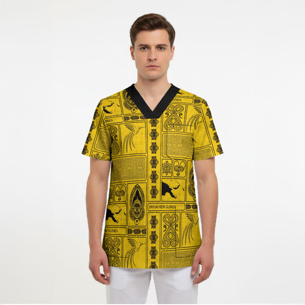 Papua New Guinea Heritage Motif Scrub Top Yellow Version LT05 - Polynesian Pride