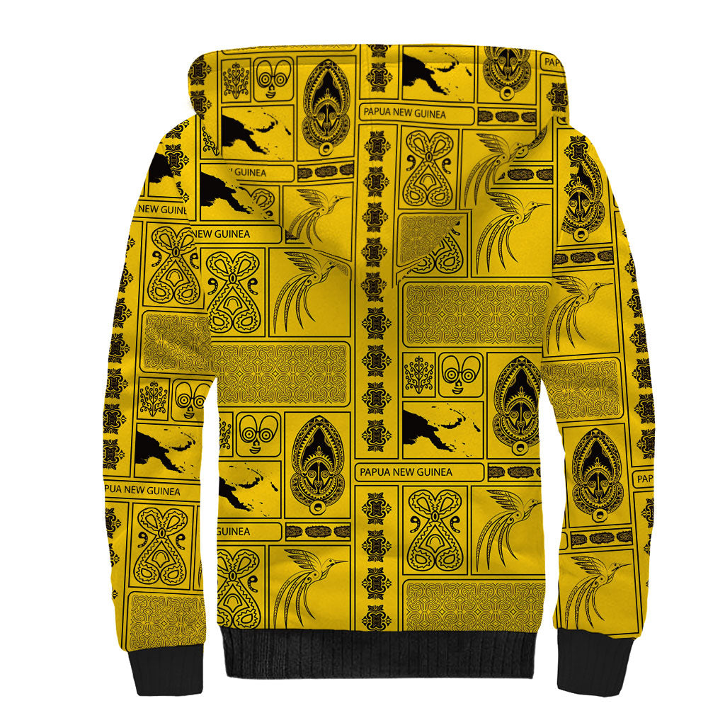 Papua New Guinea Heritage Motif Sherpa Hoodie Yellow Version LT05 - Polynesian Pride