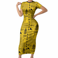 Papua New Guinea Heritage Motif Short Sleeve Bodycon Dress Yellow Version LT05 Long Dress Yellow - Polynesian Pride