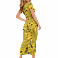 Papua New Guinea Heritage Motif Short Sleeve Bodycon Dress Yellow Version LT05 - Polynesian Pride