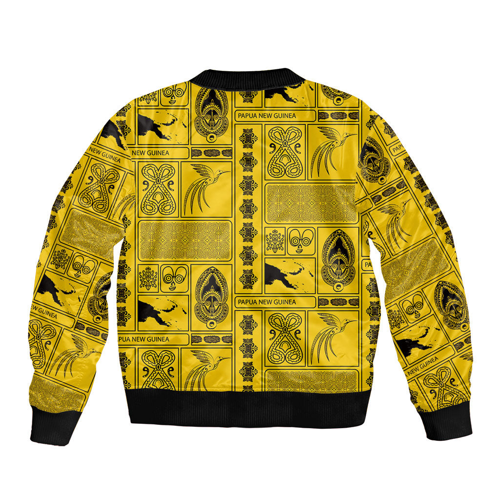 Papua New Guinea Heritage Motif Sleeve Zip Bomber Jacket Yellow Version LT05 - Polynesian Pride