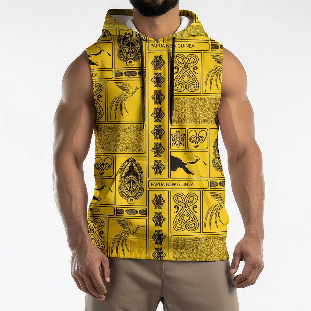 Papua New Guinea Heritage Motif Sleeveless Hoodie Yellow Version LT05 - Polynesian Pride