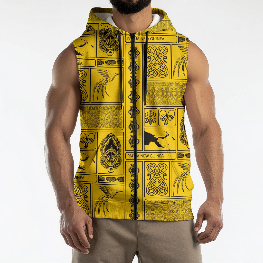 Papua New Guinea Heritage Motif Sleeveless Zip Hoodie Yellow Version LT05 - Polynesian Pride