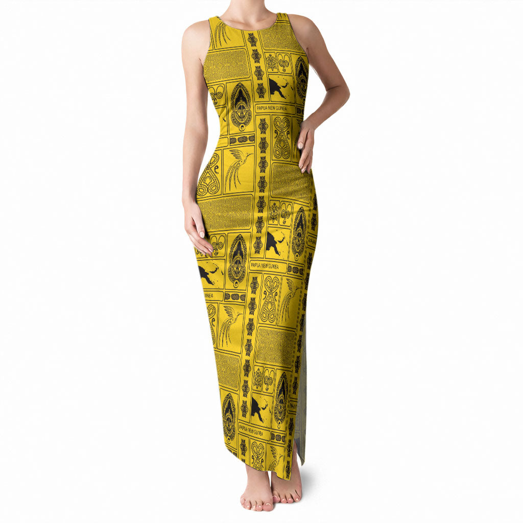 Papua New Guinea Heritage Motif Tank Maxi Dress Yellow Version LT05 Women Yellow - Polynesian Pride