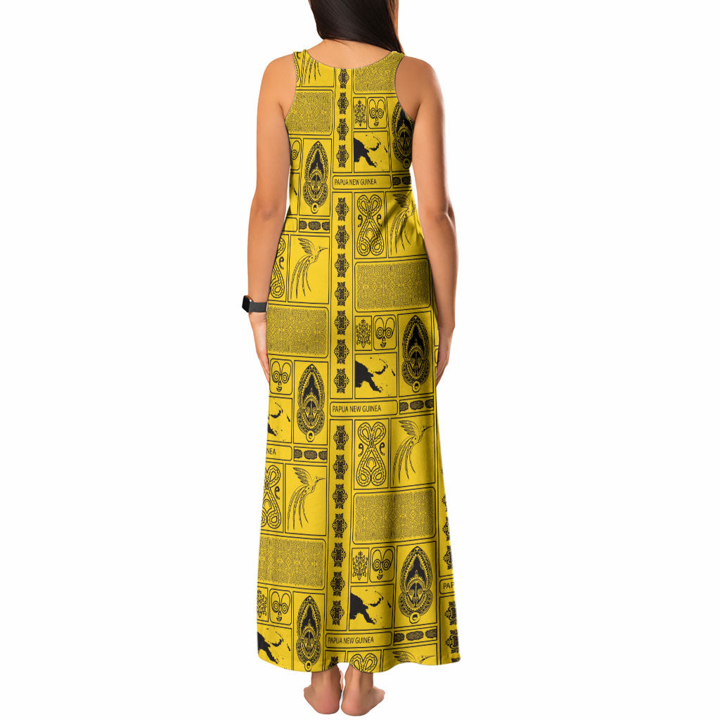 Papua New Guinea Heritage Motif Tank Maxi Dress Yellow Version LT05 - Polynesian Pride