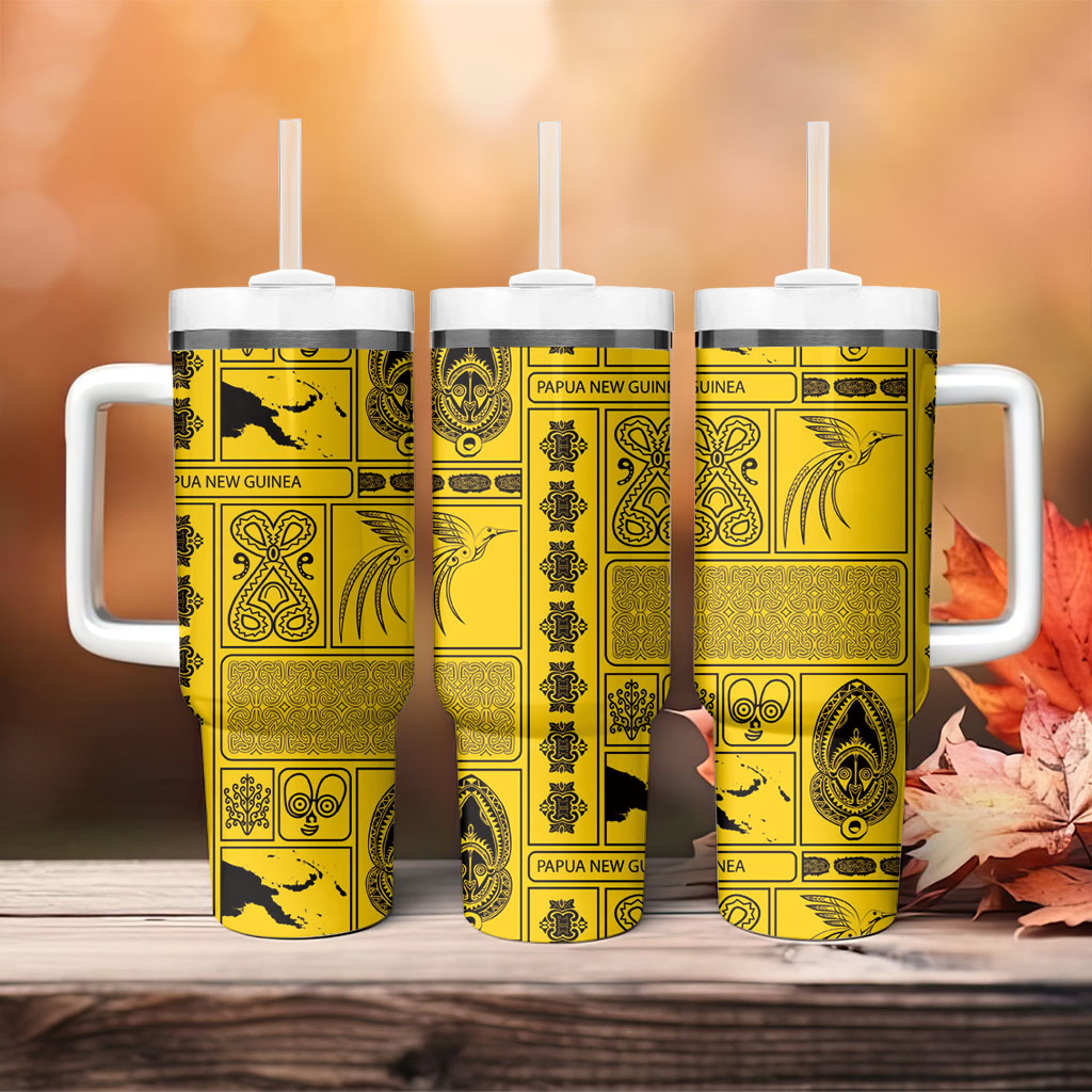 Papua New Guinea Heritage Motif Tumbler With Handle Yellow Version LT05 - Polynesian Pride