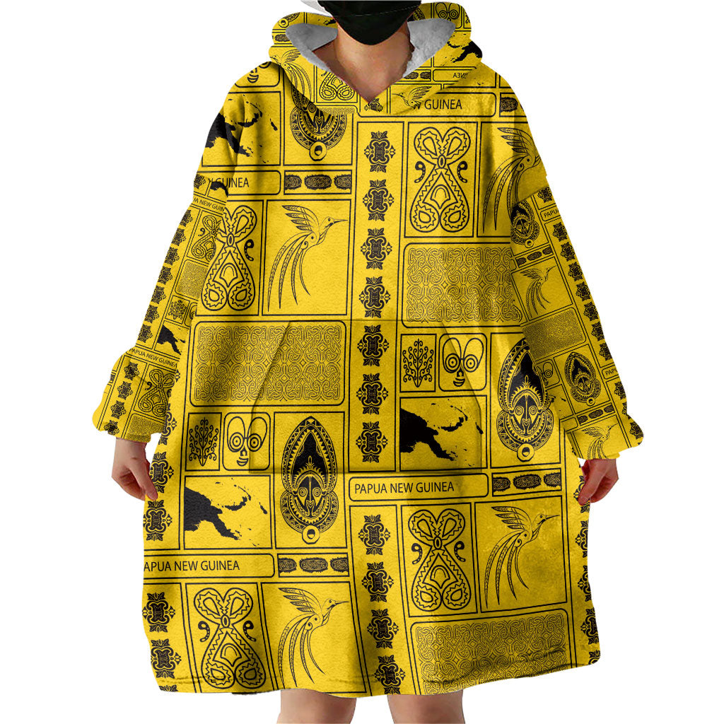 Papua New Guinea Heritage Motif Wearable Blanket Hoodie Yellow Version LT05 - Polynesian Pride