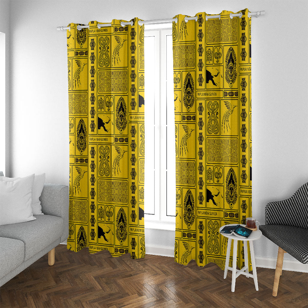Papua New Guinea Heritage Motif Window Curtain Yellow Version LT05 With Grommets Yellow - Polynesian Pride