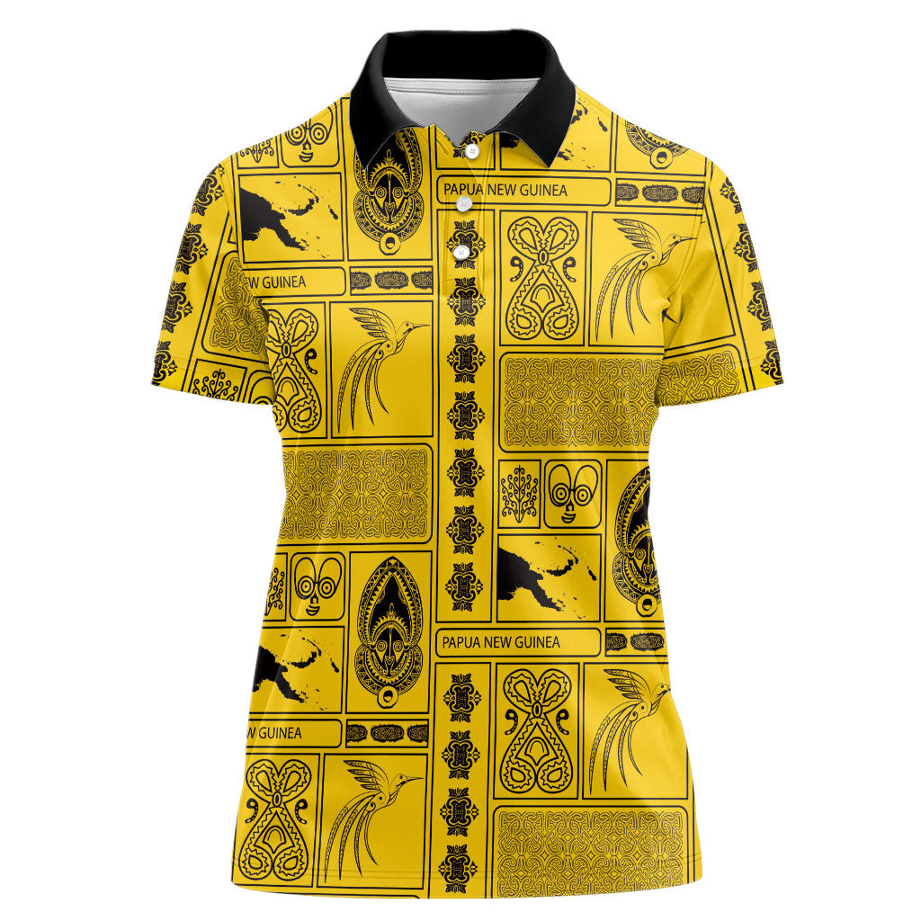 Papua New Guinea Heritage Motif Women Polo Shirt Yellow Version LT05 Female Yellow - Polynesian Pride