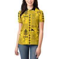 Papua New Guinea Heritage Motif Women Polo Shirt Yellow Version LT05 - Polynesian Pride