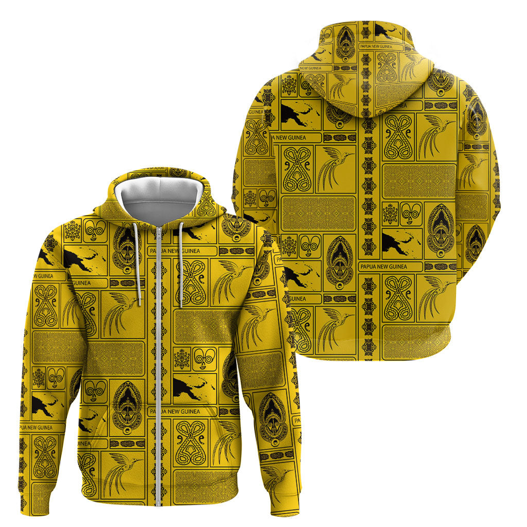 Papua New Guinea Heritage Motif Zip Hoodie Yellow Version LT05 - Polynesian Pride