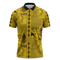 Papua New Guinea Heritage Motif Zipper Polo Shirt Yellow Version LT05 Yellow - Polynesian Pride