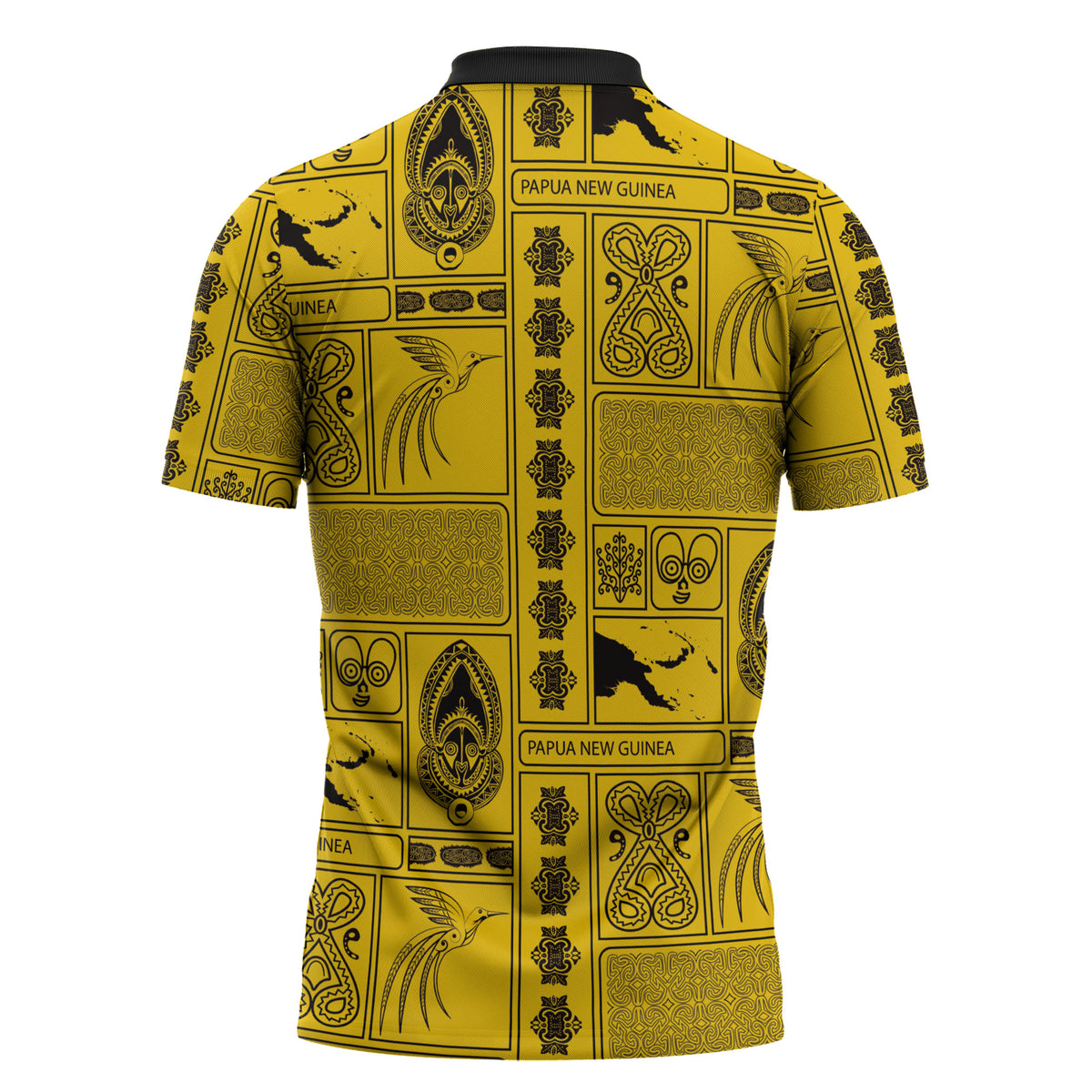 Papua New Guinea Heritage Motif Zipper Polo Shirt Yellow Version LT05 - Polynesian Pride