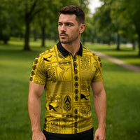 Papua New Guinea Heritage Motif Zipper Polo Shirt Yellow Version LT05 - Polynesian Pride