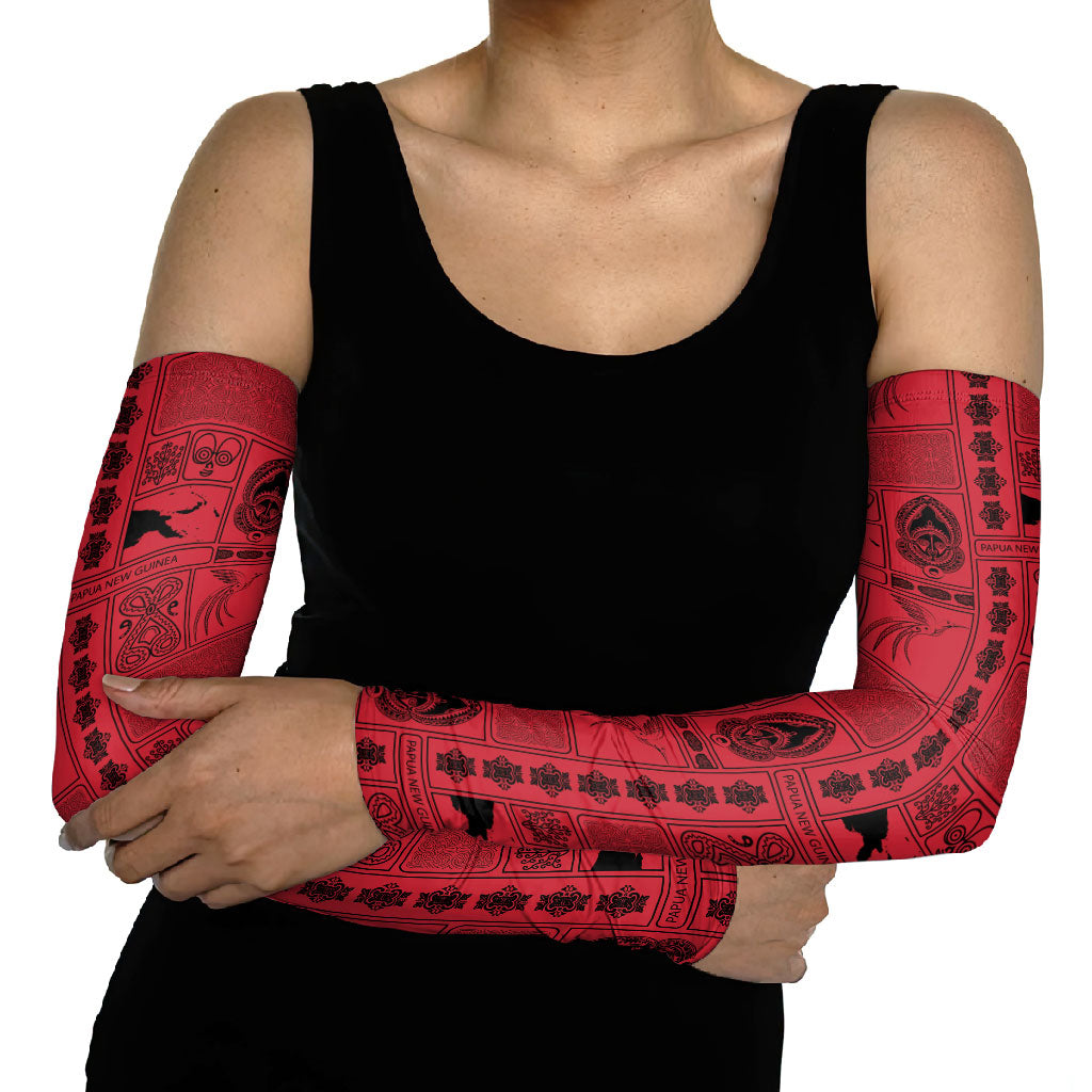 Papua New Guinea Heritage Motif Arm Sleeves Red Version LT05 - Polynesian Pride