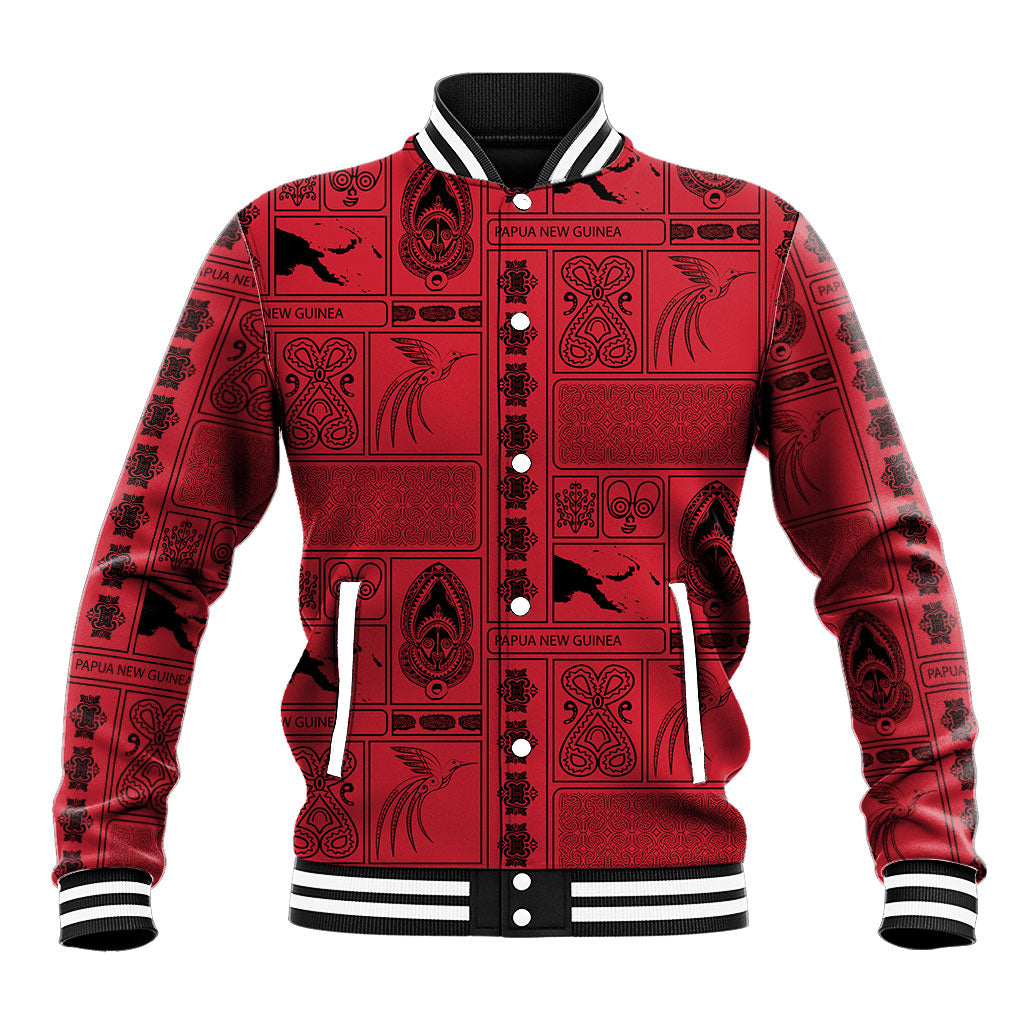 Papua New Guinea Heritage Motif Baseball Jacket Red Version LT05 Unisex Red - Polynesian Pride