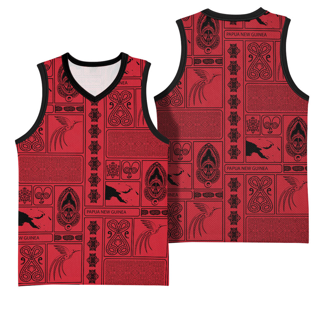 Papua New Guinea Heritage Motif Basketball Jersey Red Version LT05 - Polynesian Pride