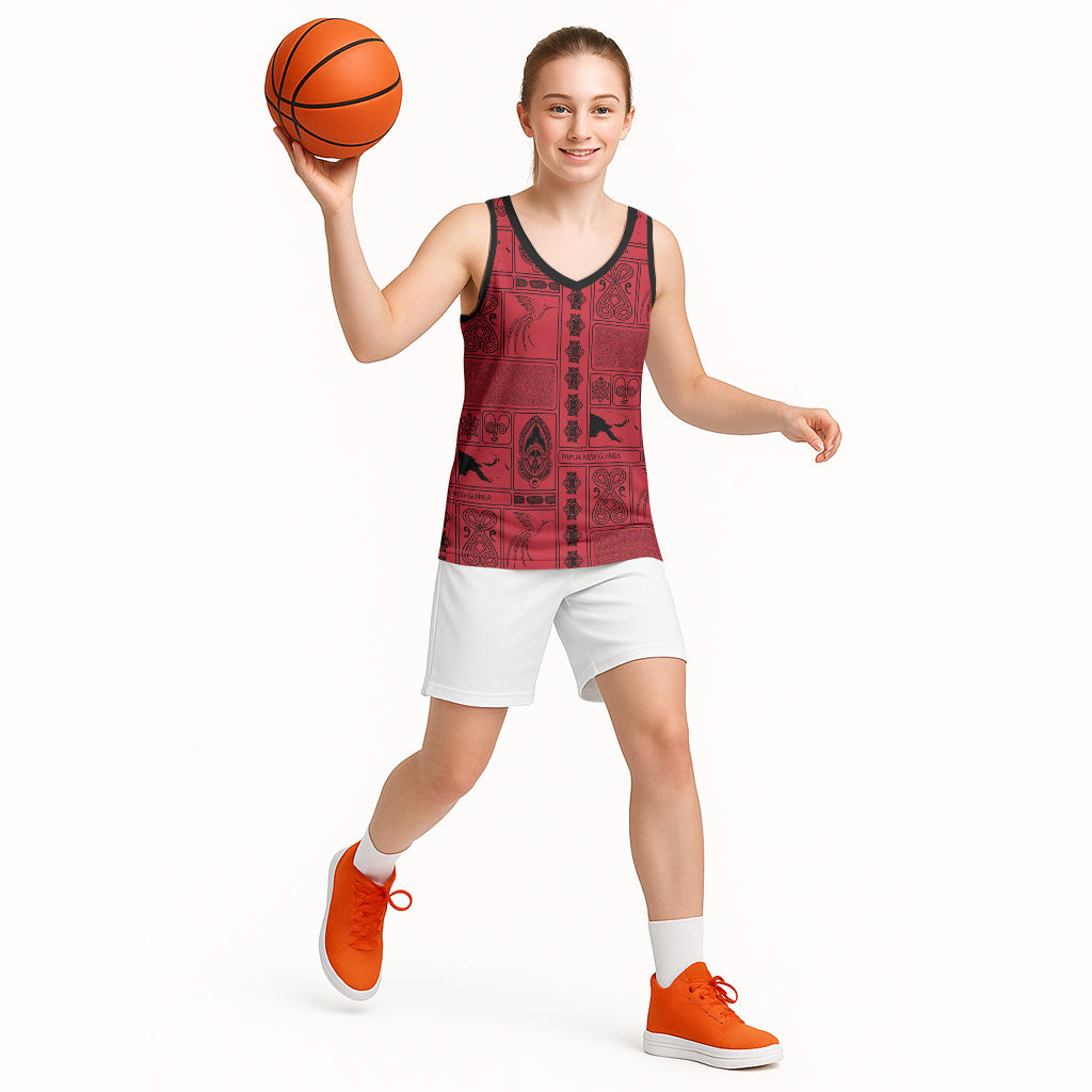 Papua New Guinea Heritage Motif Basketball Jersey Red Version LT05 - Polynesian Pride
