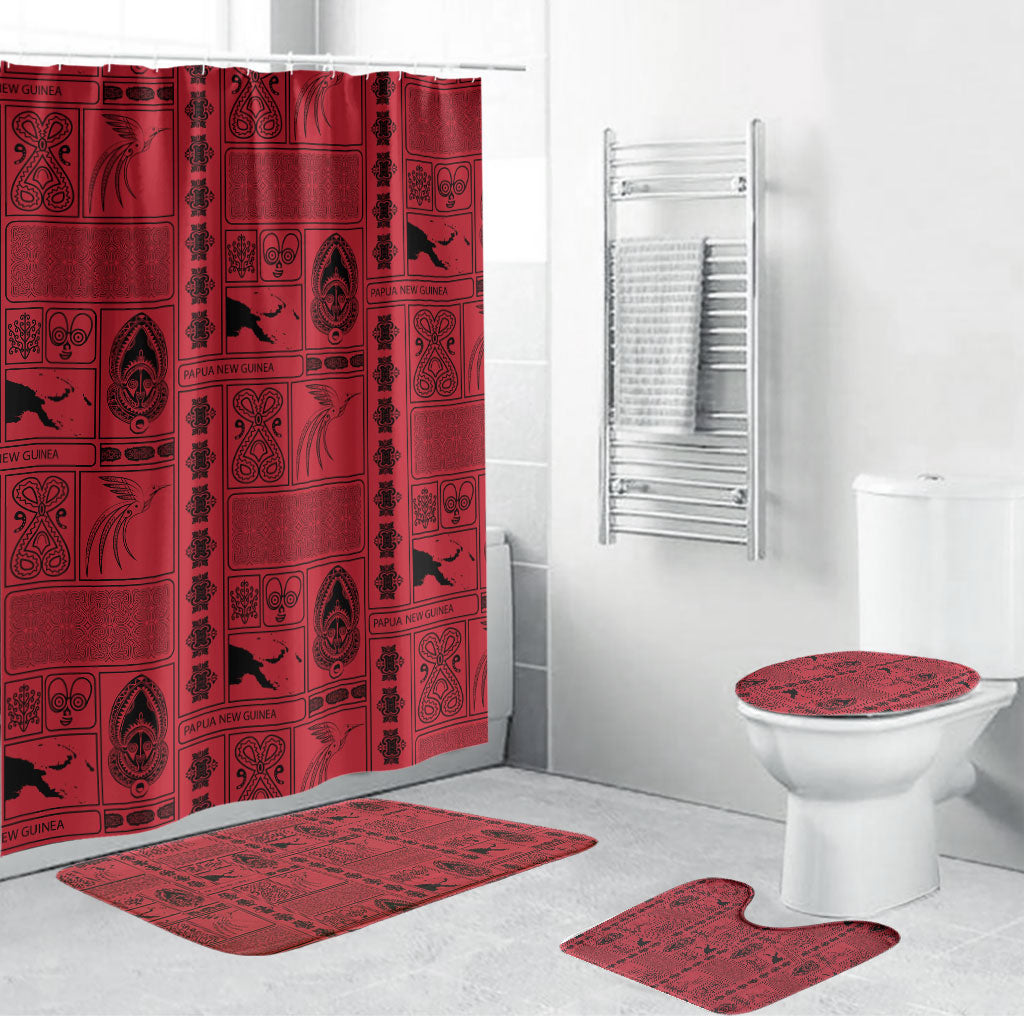 Papua New Guinea Heritage Motif Bathroom Set Red Version LT05 Bathroom Set (4 pcs) Red - Polynesian Pride