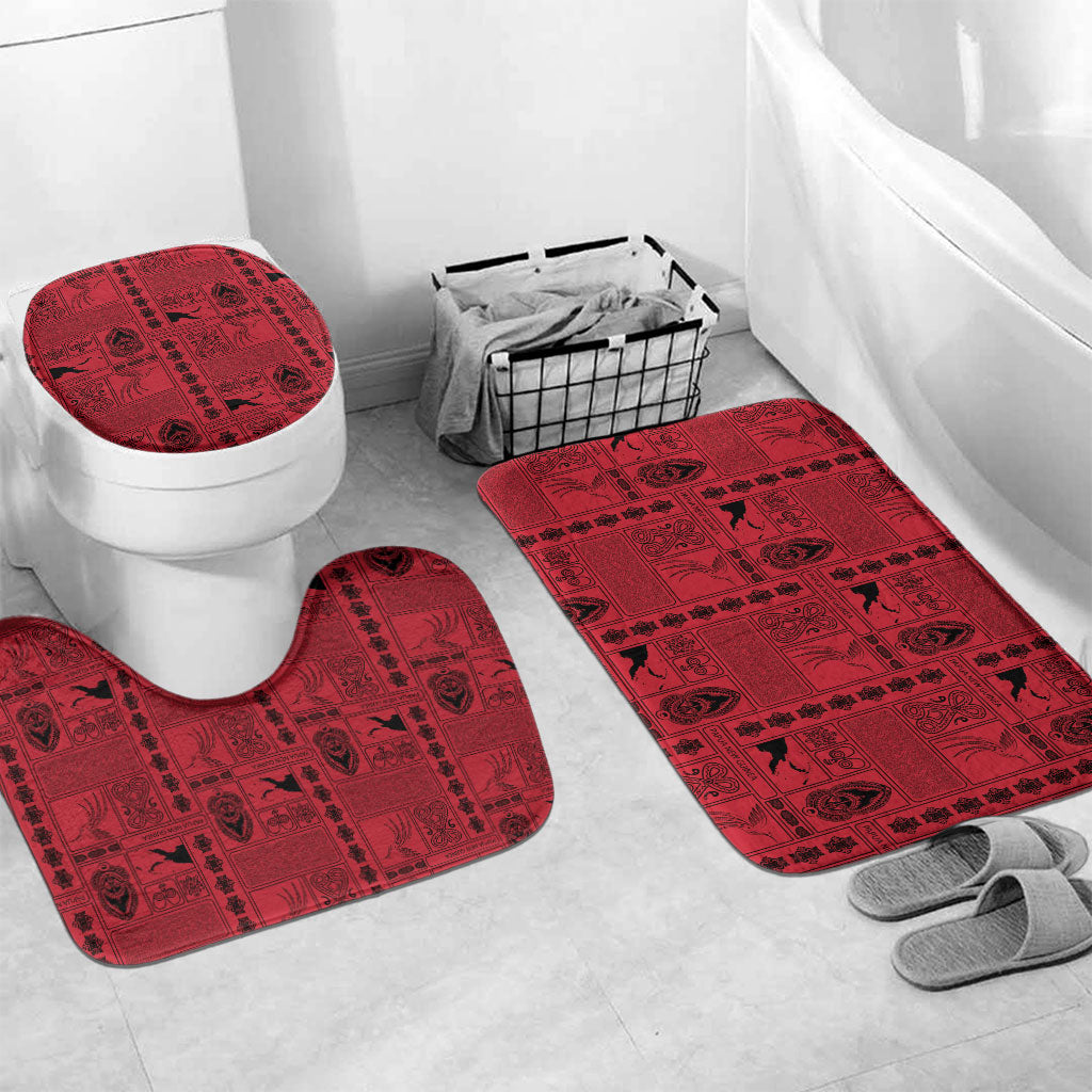 Papua New Guinea Heritage Motif Bathroom Set Red Version LT05 Mat Set Only (3 pcs) One Size Red - Polynesian Pride