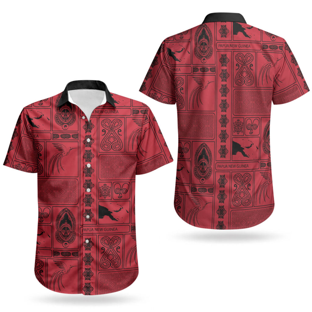 Papua New Guinea Heritage Motif Couples Matching Mermaid Dress and Hawaiian Shirt Red Version LT05 - Polynesian Pride