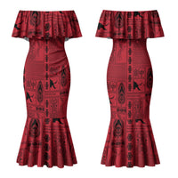 Papua New Guinea Heritage Motif Couples Matching Mermaid Dress and Hawaiian Shirt Red Version LT05 - Polynesian Pride