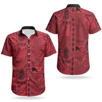 Papua New Guinea Heritage Motif Couples Matching Off Shoulder Short Dress and Hawaiian Shirt Red Version LT05 - Polynesian Pride