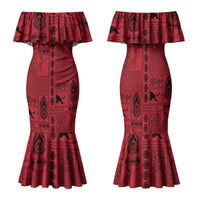 Papua New Guinea Heritage Motif Family Matching Mermaid Dress and Hawaiian Shirt Red Version LT05 Mom's Dress Red - Polynesian Pride