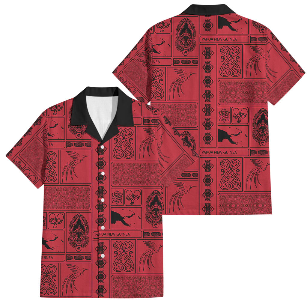 Papua New Guinea Heritage Motif Family Matching Puletasi and Hawaiian Shirt Red Version LT05 Dad's Shirt - Short Sleeve Red - Polynesian Pride