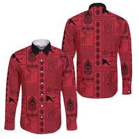Papua New Guinea Heritage Motif Family Matching Puletasi and Hawaiian Shirt Red Version LT05 Dad's Shirt - Long Sleeve Red - Polynesian Pride