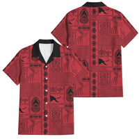 Papua New Guinea Heritage Motif Family Matching Summer Maxi Dress and Hawaiian Shirt Red Version LT05 Dad's Shirt - Short Sleeve Red - Polynesian Pride