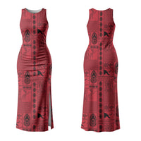 Papua New Guinea Heritage Motif Family Matching Tank Maxi Dress and Hawaiian Shirt Red Version LT05 Mom's Dress Red - Polynesian Pride