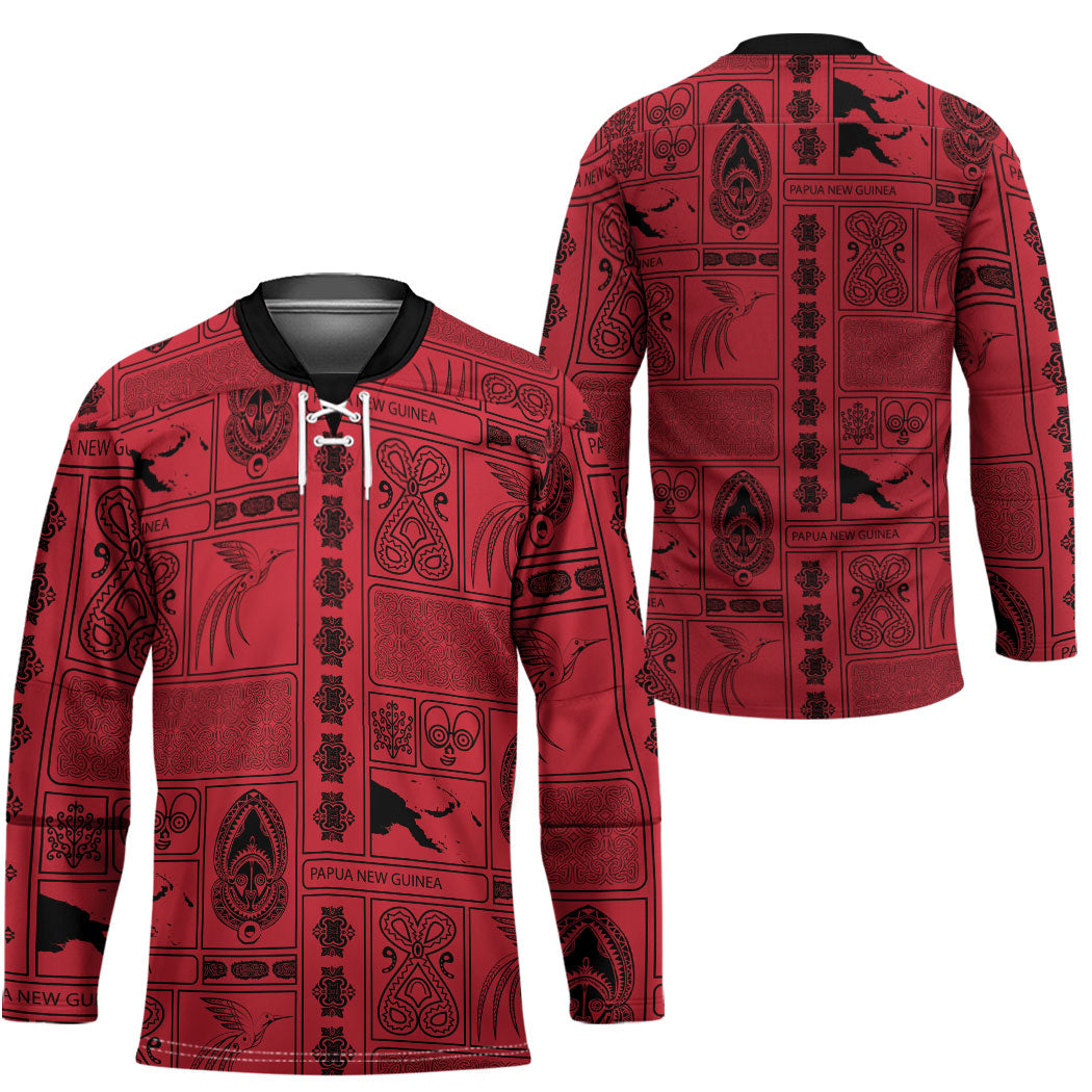 Papua New Guinea Heritage Motif Hockey Jersey Red Version LT05 - Polynesian Pride