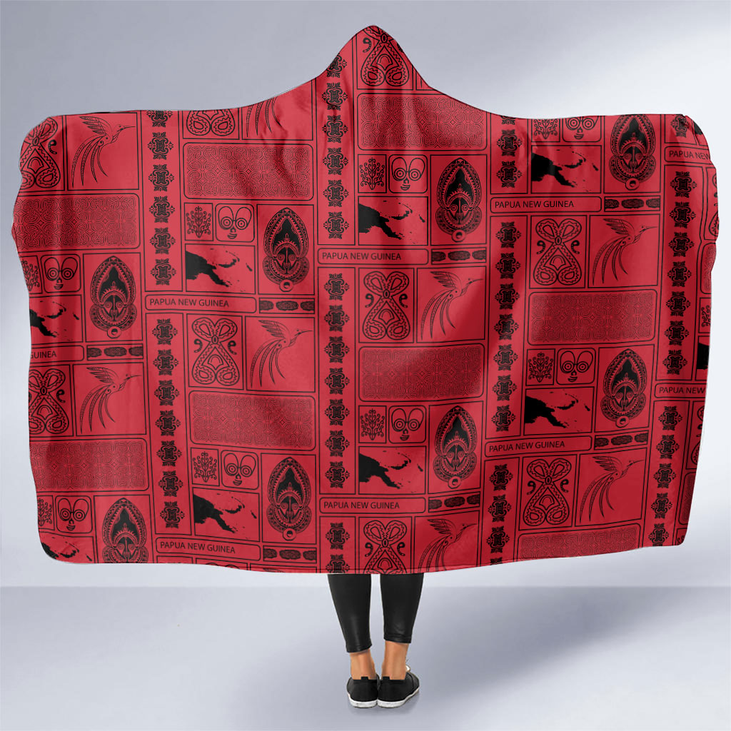 Papua New Guinea Heritage Motif Hooded Blanket Red Version LT05 One Size Red - Polynesian Pride