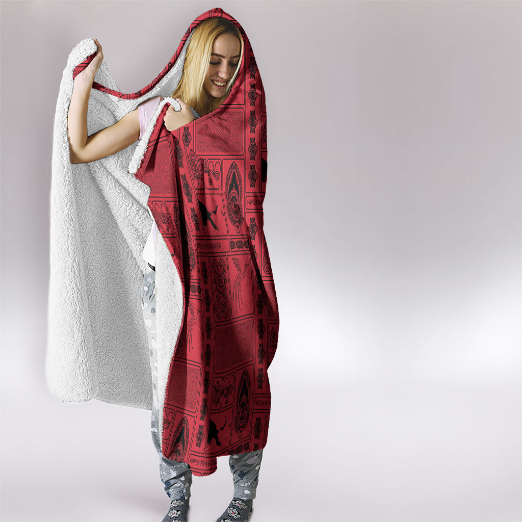 Papua New Guinea Heritage Motif Hooded Blanket Red Version LT05 - Polynesian Pride