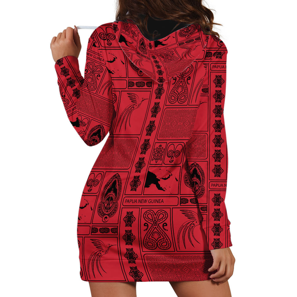 Papua New Guinea Heritage Motif Hoodie Dress Red Version LT05 - Polynesian Pride