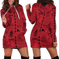 Papua New Guinea Heritage Motif Hoodie Dress Red Version LT05 - Polynesian Pride