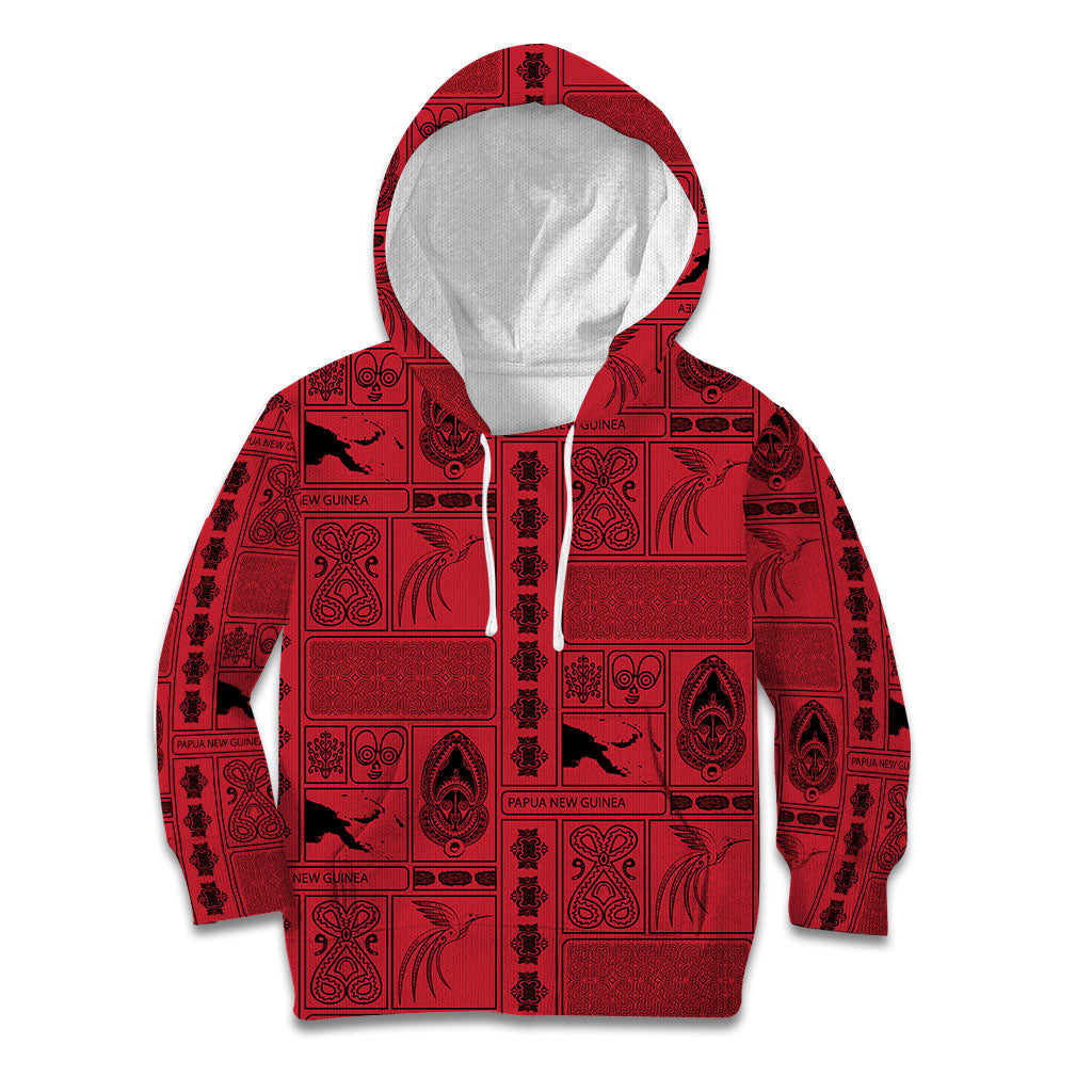 Papua New Guinea Heritage Motif Kid Hoodie Red Version LT05 Hoodie Red - Polynesian Pride