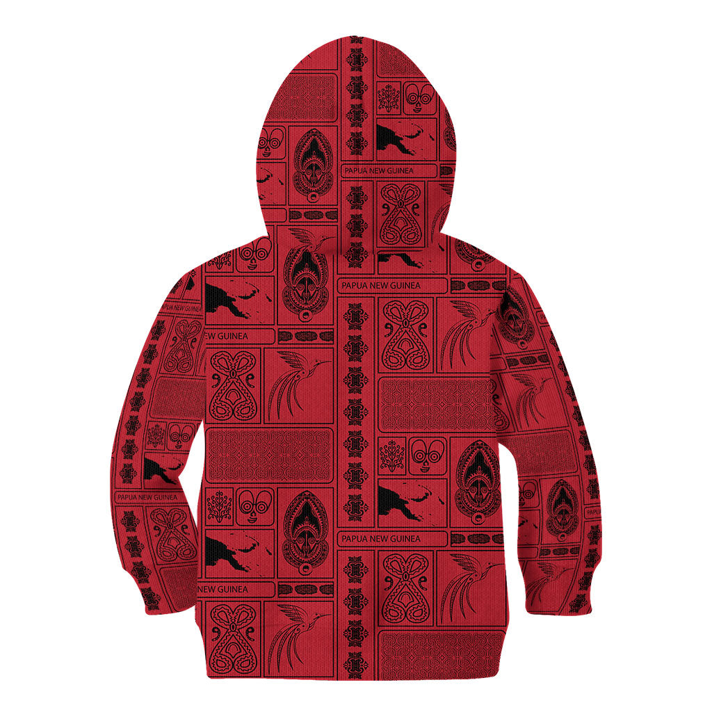 Papua New Guinea Heritage Motif Kid Hoodie Red Version LT05 - Polynesian Pride