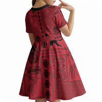 Papua New Guinea Heritage Motif Kid Short Sleeve Dress Red Version LT05 - Polynesian Pride