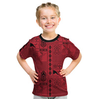 Papua New Guinea Heritage Motif Kid T Shirt Red Version LT05 Red - Polynesian Pride