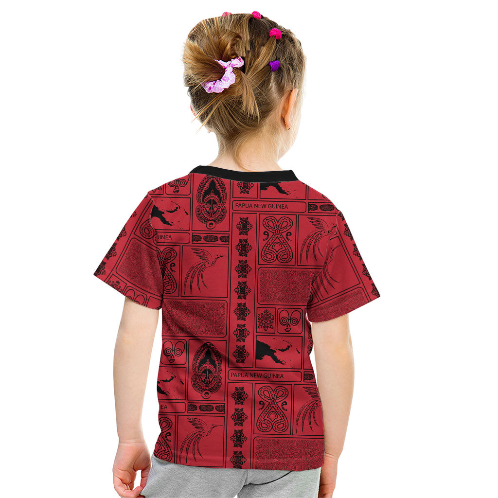 Papua New Guinea Heritage Motif Kid T Shirt Red Version LT05 - Polynesian Pride