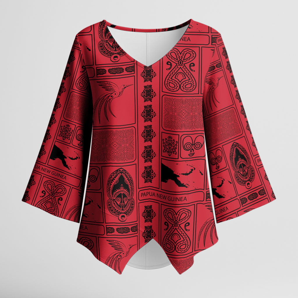 Papua New Guinea Heritage Motif Kimono Sleeve Blouse Red Version LT05 Female Red - Polynesian Pride