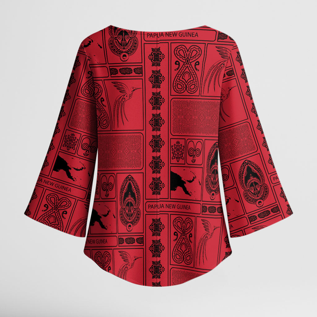 Papua New Guinea Heritage Motif Kimono Sleeve Blouse Red Version LT05 - Polynesian Pride
