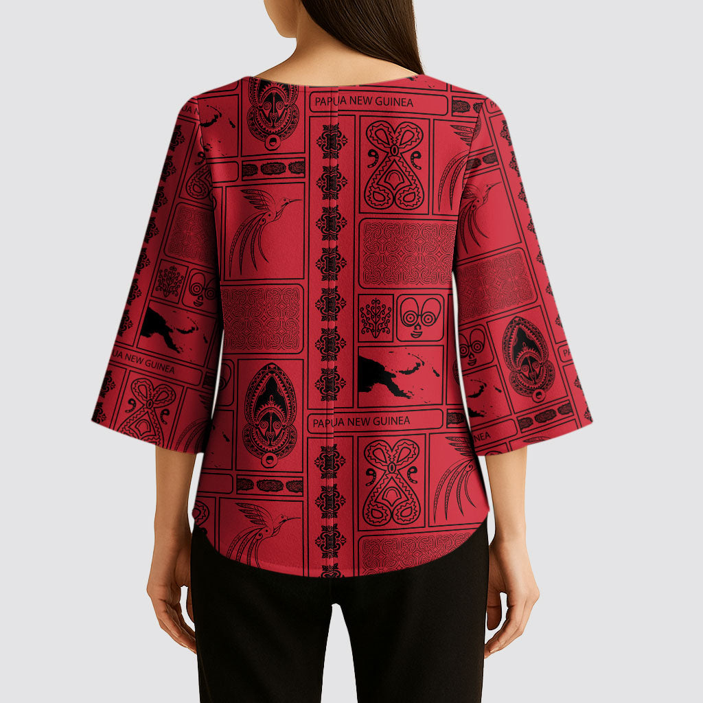 Papua New Guinea Heritage Motif Kimono Sleeve Blouse Red Version LT05 - Polynesian Pride