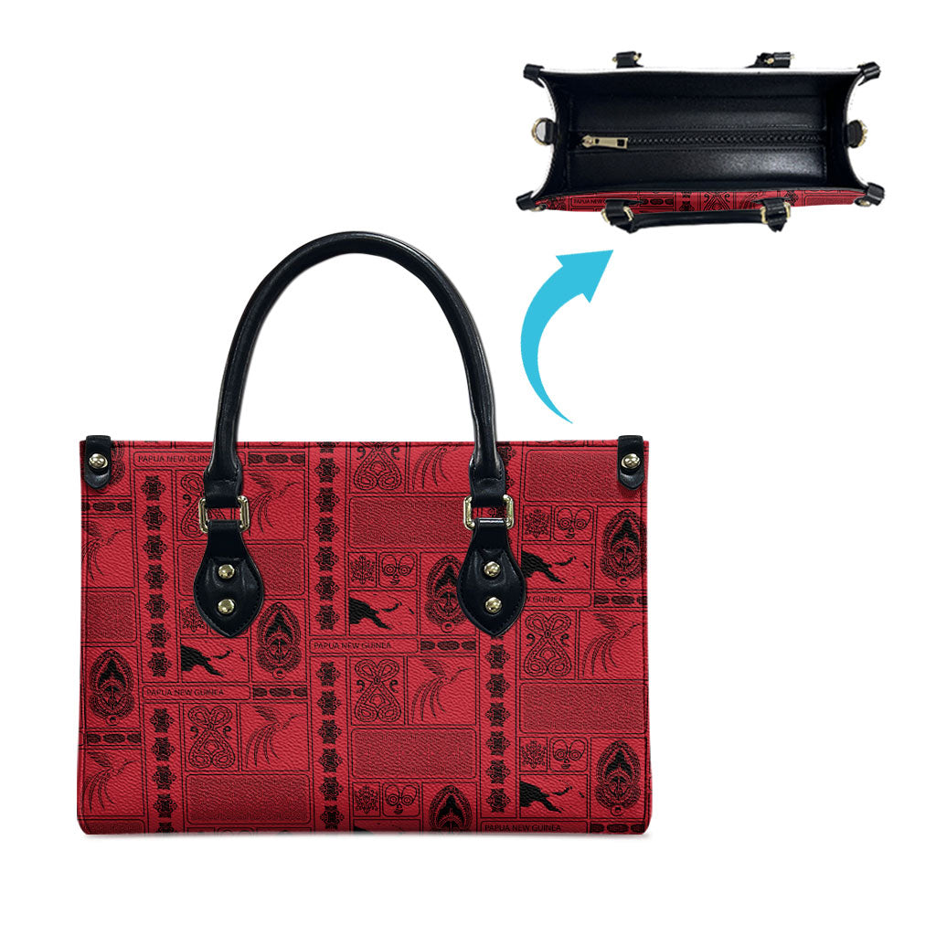 Papua New Guinea Heritage Motif Leather Bag Red Version LT05 - Polynesian Pride