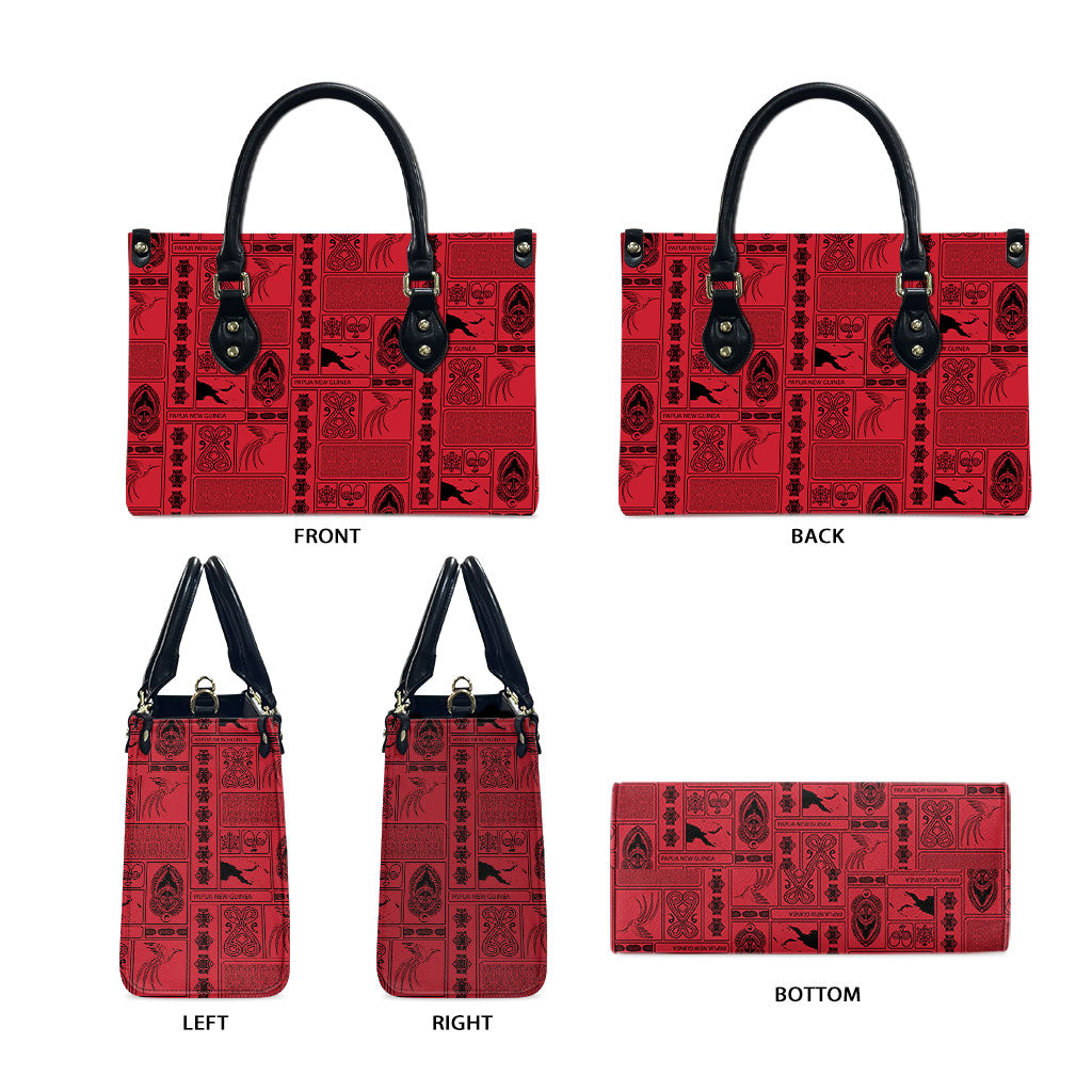 Papua New Guinea Heritage Motif Leather Bag Red Version LT05 - Polynesian Pride