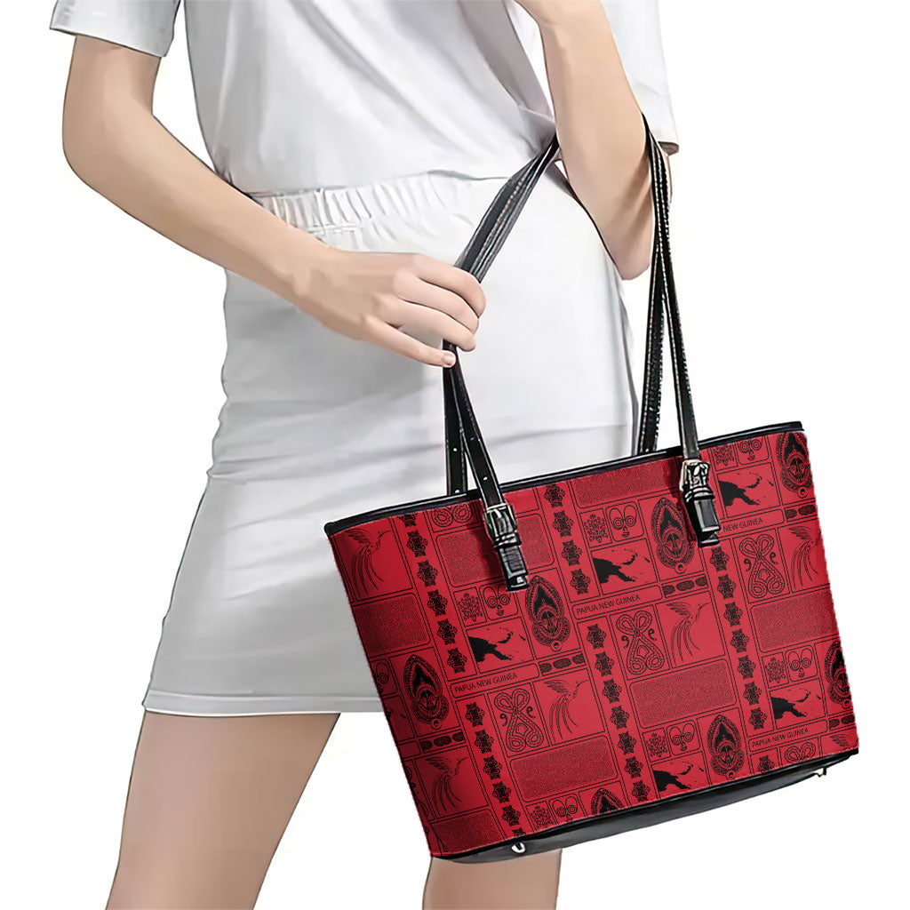 Papua New Guinea Heritage Motif Leather Tote Bag Red Version LT05 - Polynesian Pride